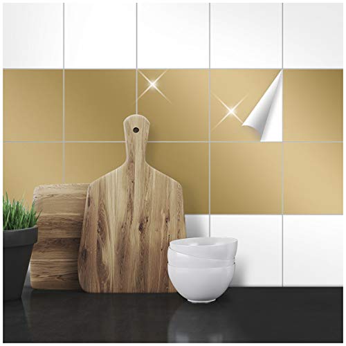 Wandkings Fliesenaufkleber - Wähle eine Farbe & Größe - Gold Glänzend - 14,5 x 14,5 cm - 20 Stück für Fliesen in Küche, Bad & mehr von WANDKINGS