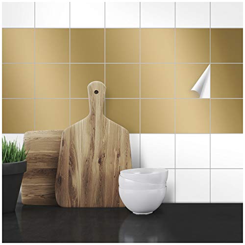 Wandkings Fliesenaufkleber - Wähle eine Farbe & Größe - Gold Seidenmatt - 10 x 10 cm - 20 Stück für Fliesen in Küche, Bad & mehr von WANDKINGS