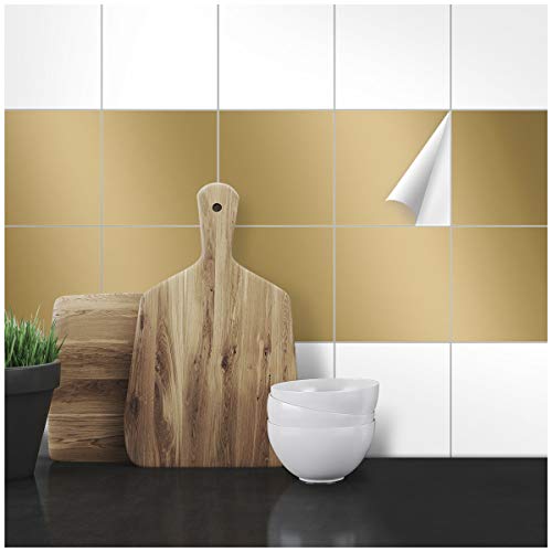 Wandkings Fliesenaufkleber - Wähle eine Farbe & Größe - Gold Seidenmatt - 14,5 x 14,5 cm - 20 Stück für Fliesen in Küche, Bad & mehr von WANDKINGS