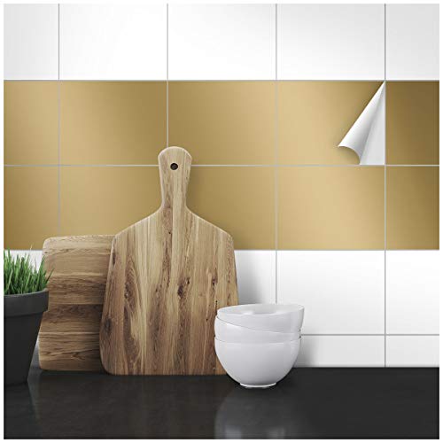 Wandkings Fliesenaufkleber - Wähle eine Farbe & Größe - Gold Seidenmatt - 14,5 x 19,5 cm - 20 Stück für Fliesen in Küche, Bad & mehr von WANDKINGS