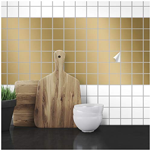 Wandkings Fliesenaufkleber - Wähle eine Farbe & Größe - Gold Seidenmatt - 7 x 7 cm - 50 Stück für Fliesen in Küche, Bad & mehr von WANDKINGS