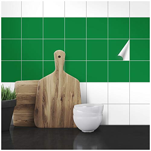 Wandkings Fliesenaufkleber - Wähle eine Farbe & Größe - Grün Seidenmatt - 10 x 10 cm - 20 Stück für Fliesen in Küche, Bad & mehr von WANDKINGS