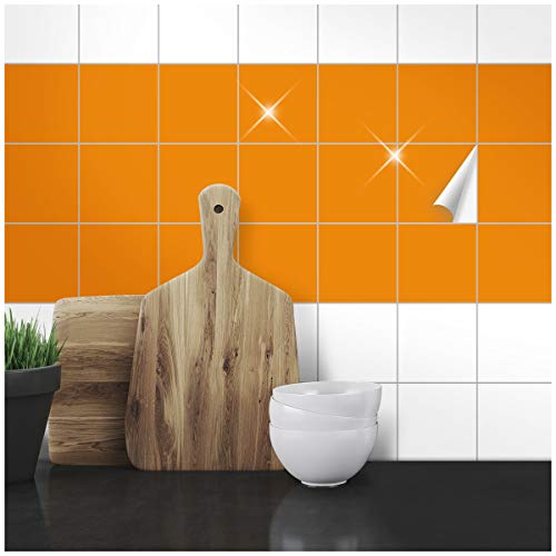 Wandkings Fliesenaufkleber - Wähle eine Farbe & Größe - Orange Glänzend - 10 x 10 cm - 20 Stück für Fliesen in Küche, Bad & mehr von WANDKINGS