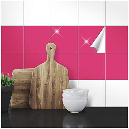 Wandkings Fliesenaufkleber - Wähle eine Farbe & Größe - Pink Glänzend - 14,8 x 14,8 cm - 20 Stück für Fliesen in Küche, Bad & mehr von WANDKINGS