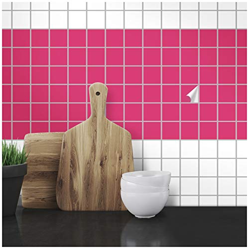 Wandkings Fliesenaufkleber - Wähle eine Farbe & Größe - Pink Seidenmatt - 5 x 5 cm - 100 Stück für Fliesen in Küche, Bad & mehr von WANDKINGS