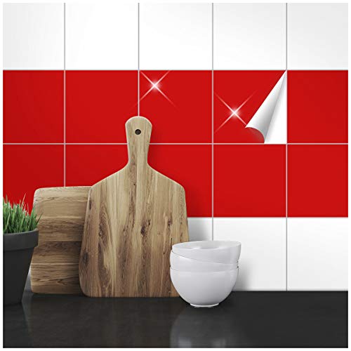 Wandkings Fliesenaufkleber - Wähle eine Farbe & Größe - Rot Glänzend - 15 x 15 cm - 20 Stück für Fliesen in Küche, Bad & mehr von WANDKINGS
