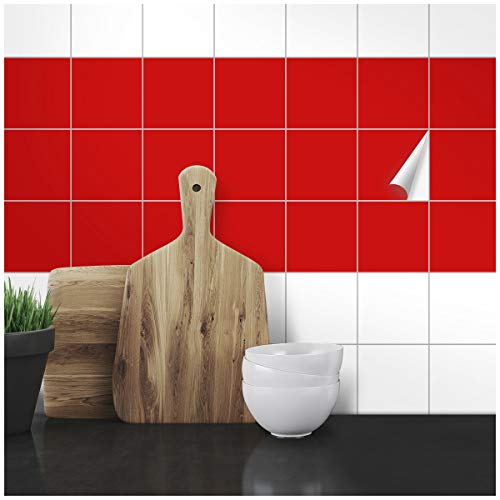Wandkings Fliesenaufkleber - Wähle eine Farbe & Größe - Rot Seidenmatt - 10 x 10 cm - 20 Stück für Fliesen in Küche, Bad & mehr von WANDKINGS