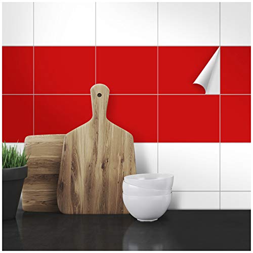 Wandkings Fliesenaufkleber - Wähle eine Farbe & Größe - Rot Seidenmatt - 14,7 x 19,7 cm - 20 Stück für Fliesen in Küche, Bad & mehr von WANDKINGS