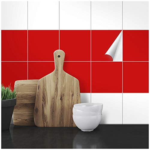 Wandkings Fliesenaufkleber - Wähle eine Farbe & Größe - Rot Seidenmatt - 14,8 x 14,8 cm - 20 Stück für Fliesen in Küche, Bad & mehr von WANDKINGS