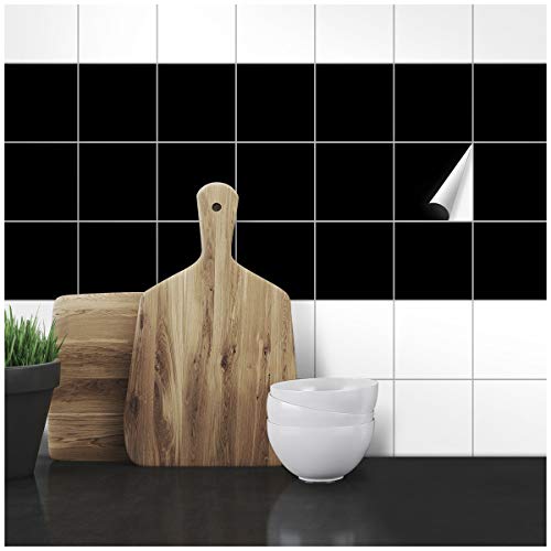 Wandkings Fliesenaufkleber - Wähle eine Farbe & Größe - Schwarz Seidenmatt - 10 x 10 cm - 20 Stück für Fliesen in Küche, Bad & mehr von WANDKINGS