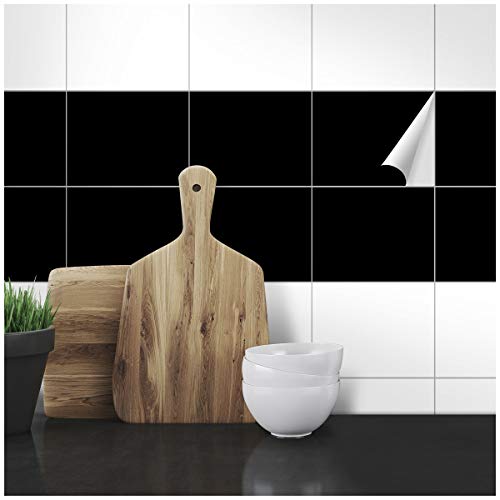 Wandkings Fliesenaufkleber - Wähle eine Farbe & Größe - Schwarz Seidenmatt - 14,5 x 19,5 cm - 50 Stück für Fliesen in Küche, Bad & mehr von WANDKINGS