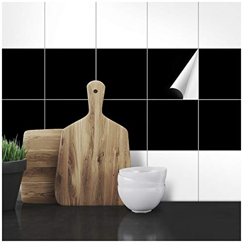Wandkings Fliesenaufkleber - Wähle eine Farbe & Größe - Schwarz Seidenmatt - 14,9 x 14,9 cm - 50 Stück für Fliesen in Küche, Bad & mehr von WANDKINGS