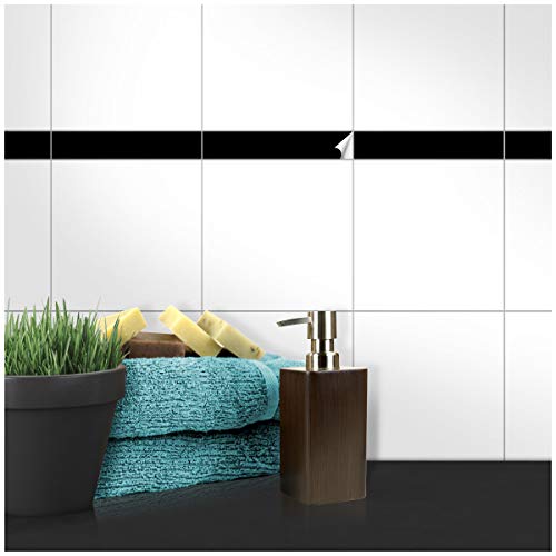 Wandkings Fliesenaufkleber - Wähle eine Farbe & Größe - Schwarz Seidenmatt - 2,5 x 15 cm - 50 Stück für Fliesen in Küche, Bad & mehr von WANDKINGS