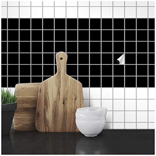 Wandkings Fliesenaufkleber - Wähle eine Farbe & Größe - Schwarz Seidenmatt - 7 x 7 cm - 20 Stück für Fliesen in Küche, Bad & mehr von WANDKINGS