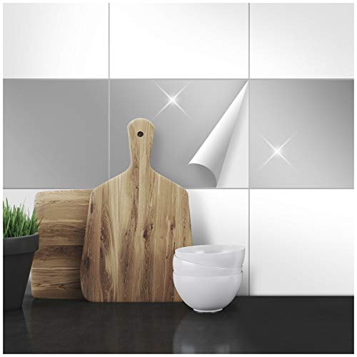 Wandkings Fliesenaufkleber - Wähle eine Farbe & Größe - Silber Glänzend - 20 x 25 cm - 20 Stück für Fliesen in Küche, Bad & mehr von WANDKINGS