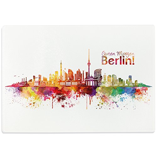 WANDKINGS Glasschneidebrett „Skyline Berlin“ - Stadt wählbar - Glasschneideplatte, Schneidebrett aus Glas, Frühstücksbrettchen von WANDKINGS