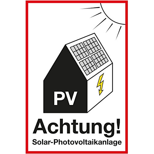 WANDKINGS Hinweisschild - Achtung! Solar-Photovoltaikanlage - stabile Aluminium Verbundplatte - Wähle eine Größe - 30x20 cm von WANDKINGS