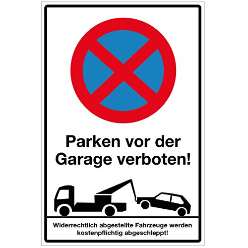WANDKINGS Hinweisschild - Parken vor der Garage verboten! - stabile Aluminium Verbundplatte - Wähle eine Größe - 20x15 cm von WANDKINGS