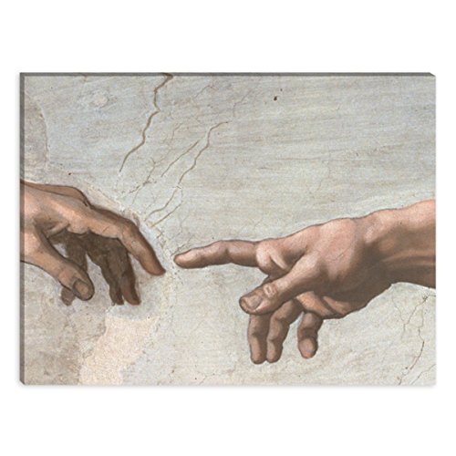 Wandkings Leinwandbilder von Michelangelo - Wähle ein Motiv & Größe: "Die Erschaffung des Adam (Ausschnitt)" - 40 x 30 cm von WANDKINGS