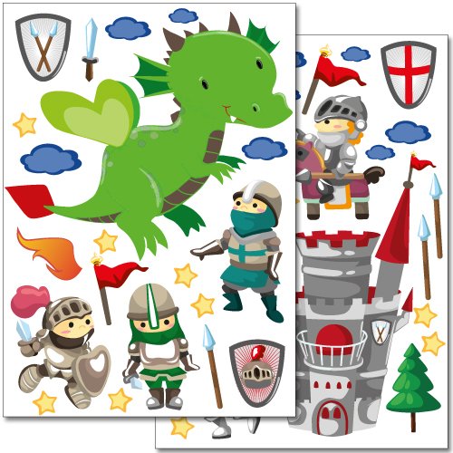 Wandkings Ritter Wandsticker Set, 45 Aufkleber, 2 DIN A4 Bögen, Gesamtfläche, 60 x 20 cm von WANDKINGS