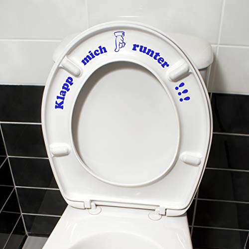 Wandkings Toilettenaufkleber "Klapp mich runter!!!" 16 x 32 cm - Azurblau - 35 Farben zur Wahl von WANDKINGS