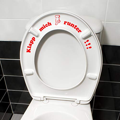 Wandkings Toilettenaufkleber "Klapp mich runter!!!" 16 x 32 cm - Hellrot - 35 Farben zur Wahl von WANDKINGS