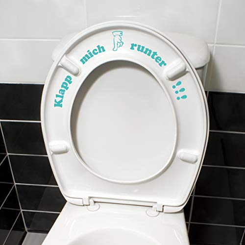 Wandkings Toilettenaufkleber "Klapp mich runter!!!" 16 x 32 cm - Mint - 35 Farben zur Wahl von WANDKINGS