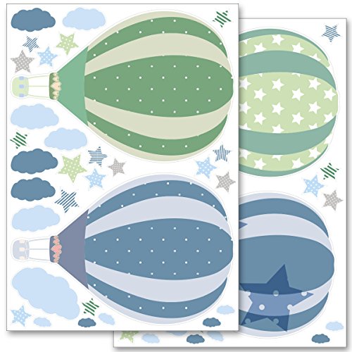 Wandkings Wandsticker Set - Heißluftballons Blau A4 Set - 62 Sticker auf 2 Bögen von WANDKINGS