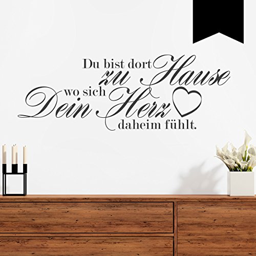 Wandkings Wandtattoo Du bist dort zu Hause wo Sich Dein Herz daheim fühlt. (mit Herz) 60 x 22 cm schwarz - erhältlich in 33 Farben von WANDKINGS