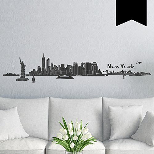 Wandkings Wandtattoo "Skyline New York (mit Sehenswürdigkeiten und Wahrzeichen der Stadt)" 135 x 27 cm schwarz - erhältlich in 33 Farben von WANDKINGS