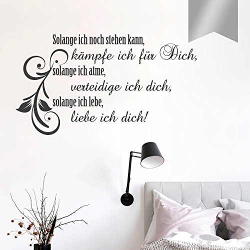 Wandkings Wandtattoo "Solange ich noch stehen kann, kämpfe ich für Dich, solange ich atme, verteidige ich dich, solange ich lebe, liebe ich dich! (mit Schnörkelranke)" 50 x 28 cm silber - erhältlich in 33 Farben von WANDKINGS