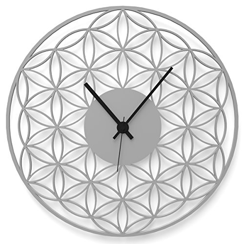 WANDKINGS Wanduhr Blume des Lebens aus Acrylglas, in 11 Farben erhältlich (Farbe: Uhr = Grau glänzend; Zeiger = Schwarz) von WANDKINGS