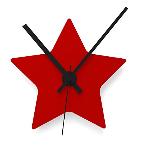 Wandkings Wanduhr SOLO CLOCK "Stern" mit Uhrwerk & Uhrzeigern - in 13 Farben erhältlich (Farbe: Uhr=Hellrot glänzend, Zeiger=Schwarz) von WANDKINGS