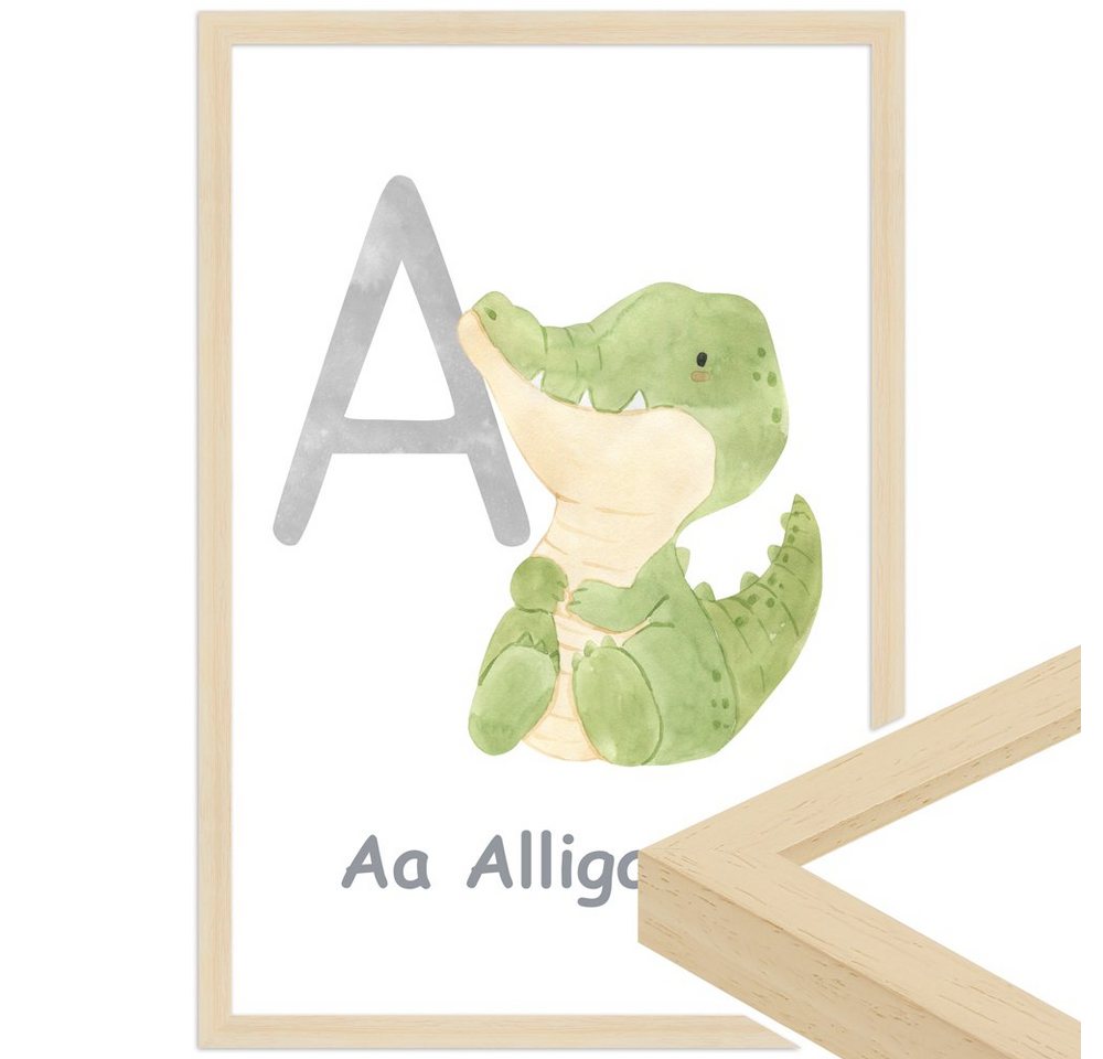 WANDStyle Bild mit Rahmen A - Alligator, Poster für Kinderzimmer von WANDStyle