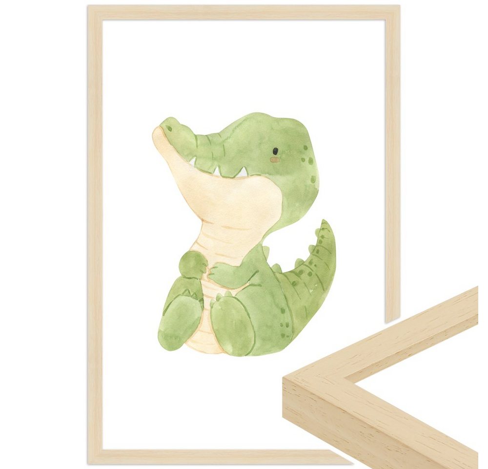WANDStyle Bild mit Rahmen Alligator, Aquarell Poster für Kinderzimmer von WANDStyle