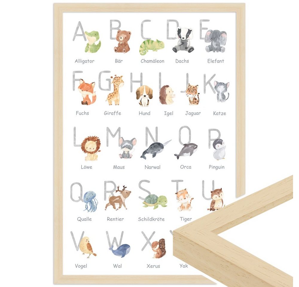 WANDStyle Bild mit Rahmen Alphabet deutsch, Poster für Kinderzimmer von WANDStyle