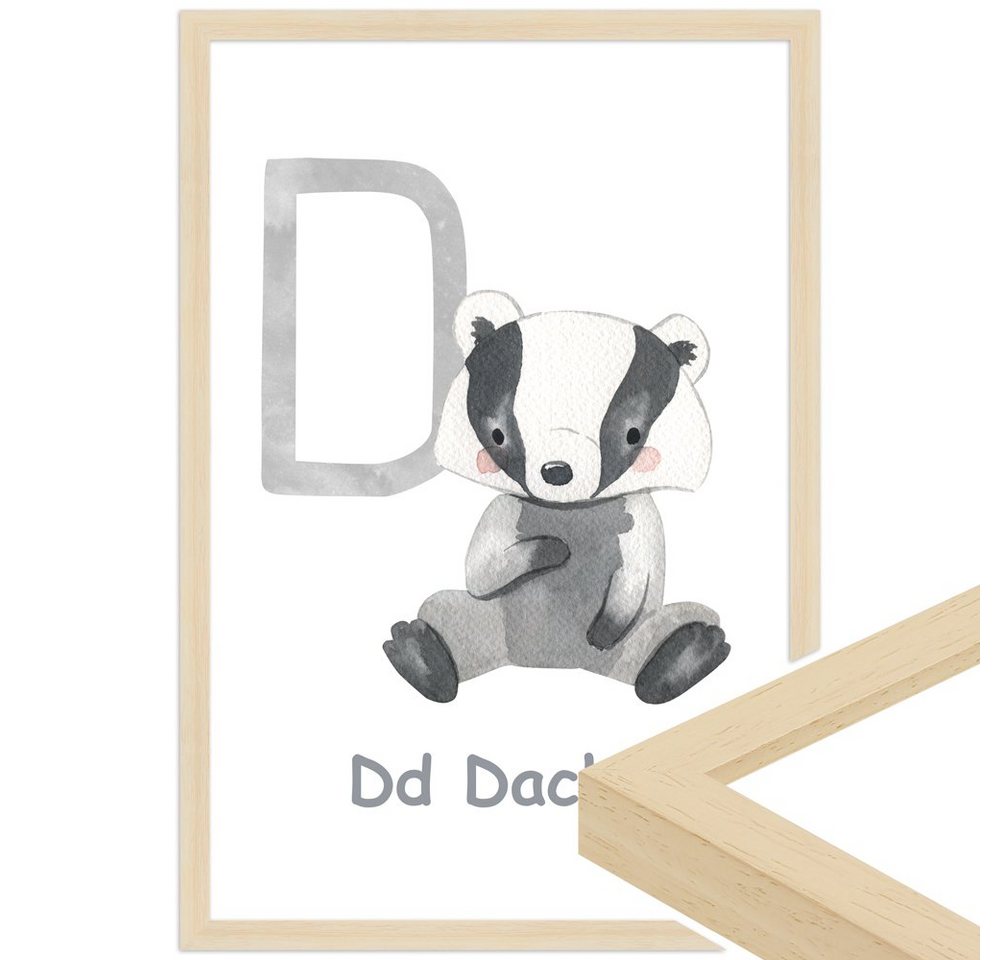 WANDStyle Bild mit Rahmen D - Dachs, Poster für Kinderzimmer von WANDStyle