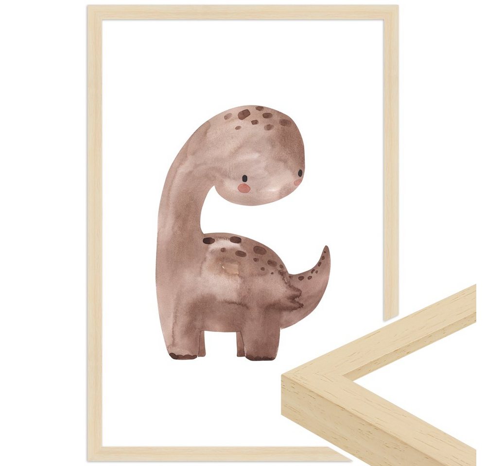 WANDStyle Bild mit Rahmen Dino, Aquarell Poster für Kinderzimmer von WANDStyle