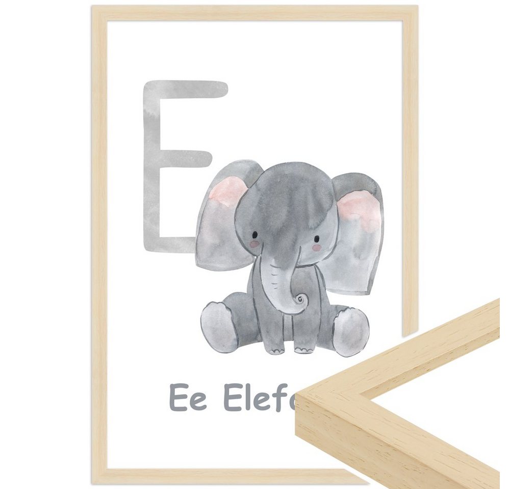 WANDStyle Bild mit Rahmen E - Elefant, Poster für Kinderzimmer von WANDStyle