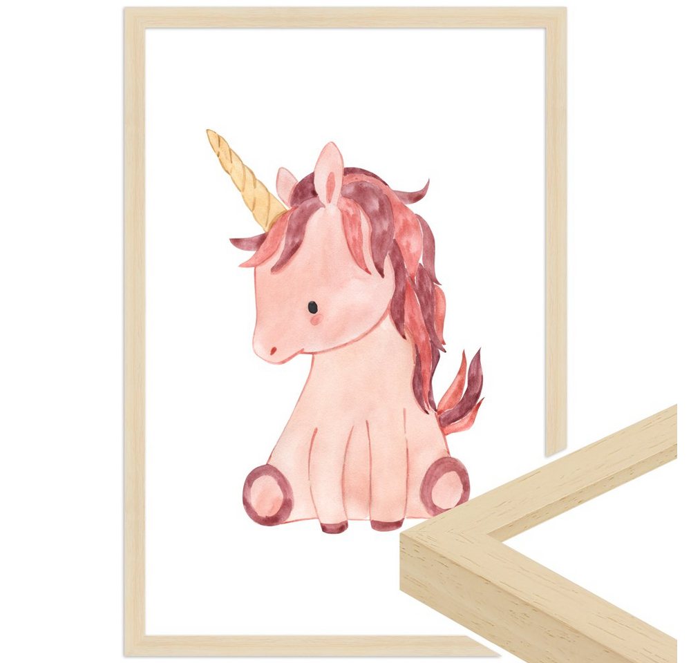 WANDStyle Bild mit Rahmen Einhorn, Aquarell Poster für Kinderzimmer von WANDStyle