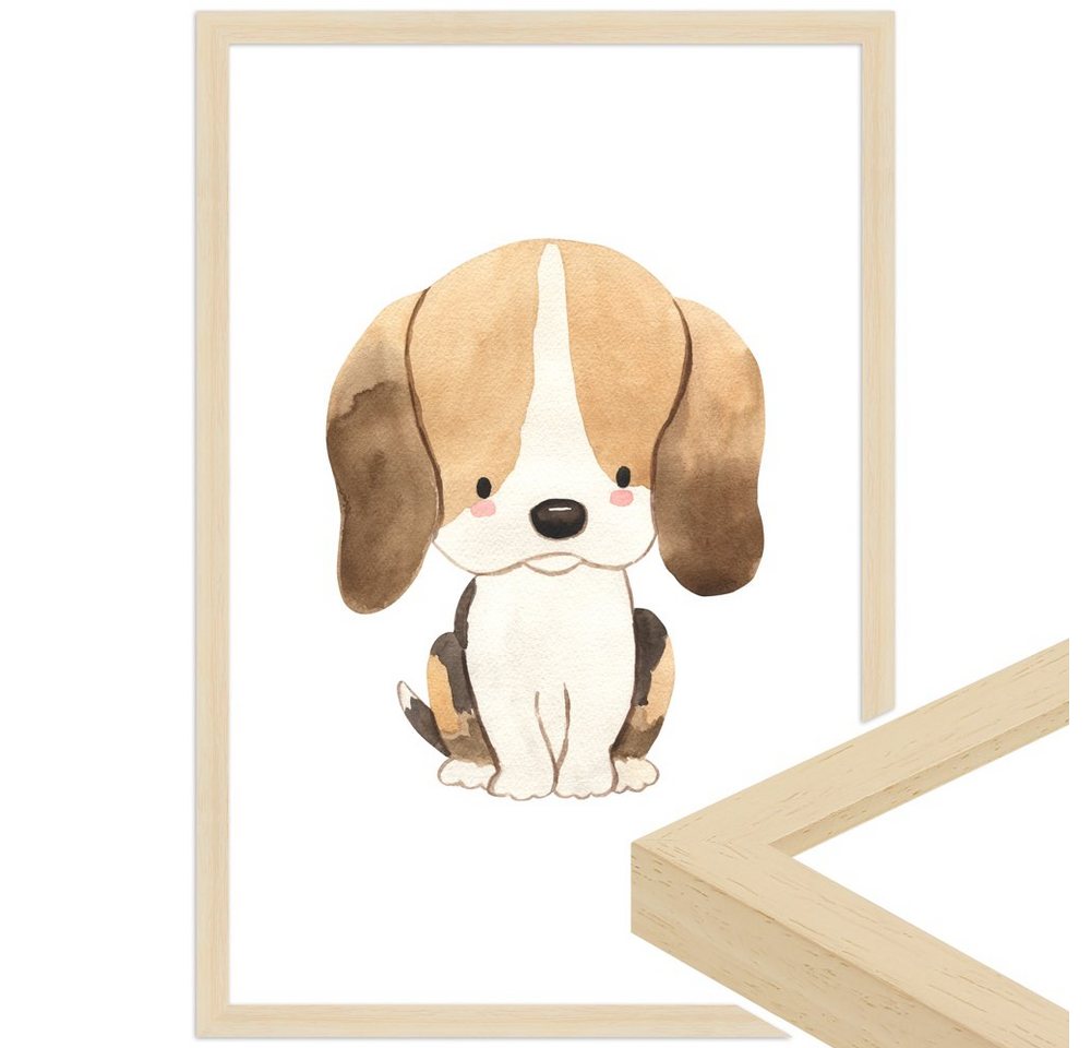 WANDStyle Bild mit Rahmen Hund, Aquarell Poster für Kinderzimmer von WANDStyle