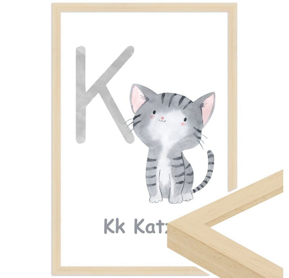WANDStyle Bild mit Rahmen K - Katze, Poster für Kinderzimmer von WANDStyle