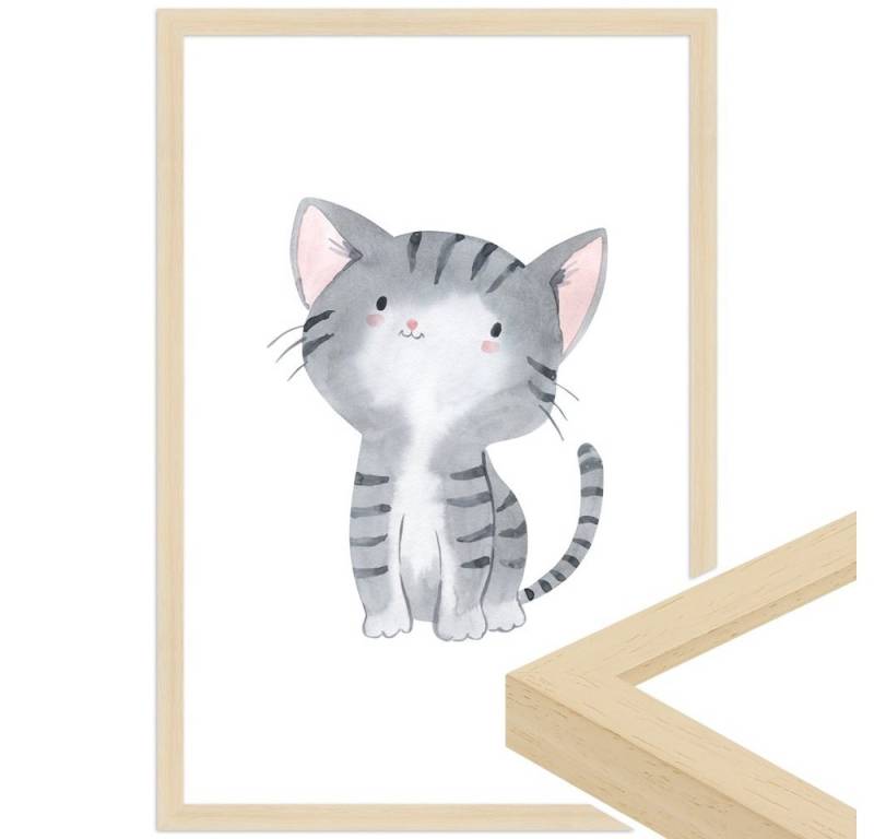 WANDStyle Bild mit Rahmen Katze, Aquarell Poster für Kinderzimmer von WANDStyle