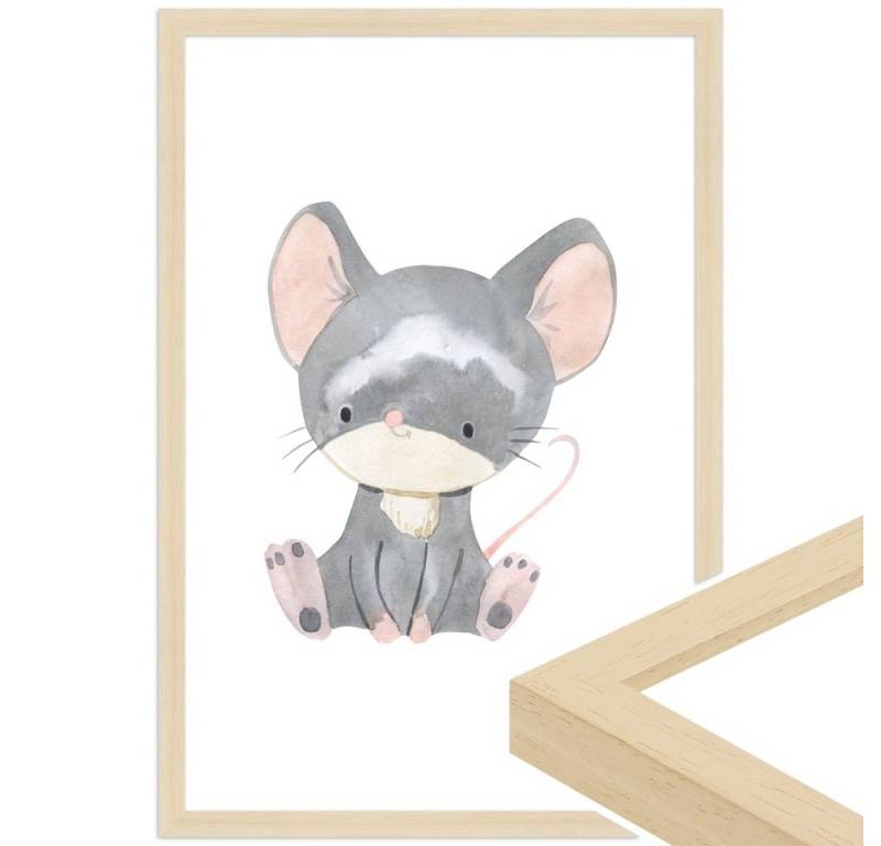 WANDStyle Bild mit Rahmen Maus, Aquarell Poster für Kinderzimmer von WANDStyle