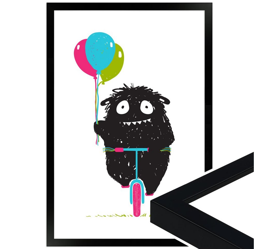 WANDStyle Bild mit Rahmen Monsterchen beim Rad fahren, süßes Poster fürs Kinderzimmer von WANDStyle