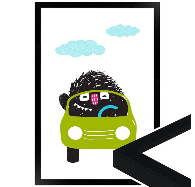 WANDStyle Bild mit Rahmen Monsterchen im Auto, süßes Poster fürs Kinderzimmer WANDStyle Bild mit Rahmen Monsterchen im Auto, süßes Poster fürs Kinderzimmer von WANDStyle