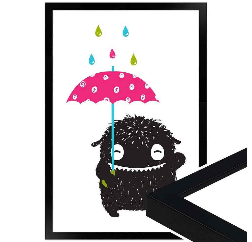 WANDStyle Bild mit Rahmen Monsterchen im Regen, süßes Poster fürs Kinderzimmer, in verschiedenen Größen von WANDStyle
