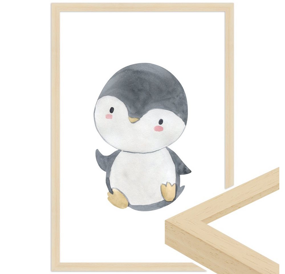 WANDStyle Bild mit Rahmen Pinguin, Aquarell Poster für Kinderzimmer von WANDStyle