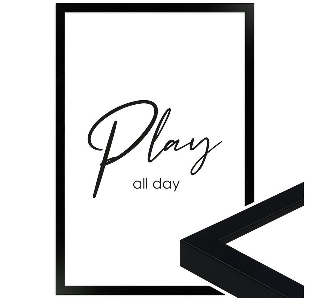 WANDStyle Bild mit Rahmen Play all day, süße Sprüche fürs Kinderzimmer von WANDStyle