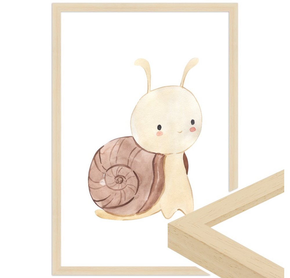 WANDStyle Bild mit Rahmen Schnecke, Aquarell Poster für Kinderzimmer von WANDStyle